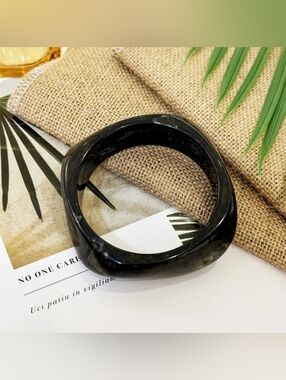 Chunky Black Resin Bangle Bracelet(Small Wrist)